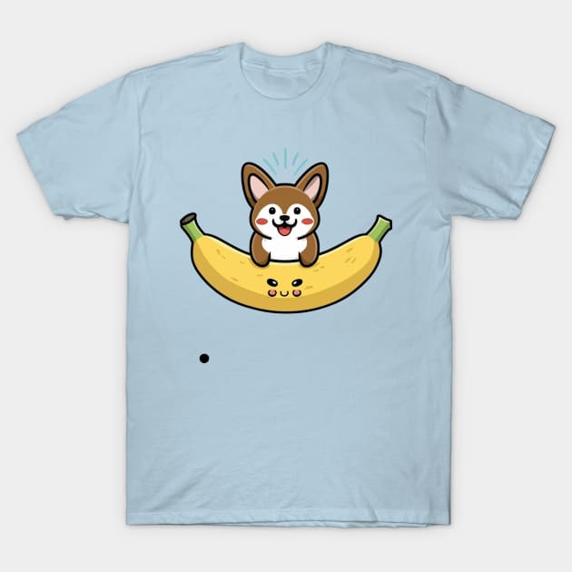 kawaii corgi banana coming out of it with black touch T-Shirt by YuriArt